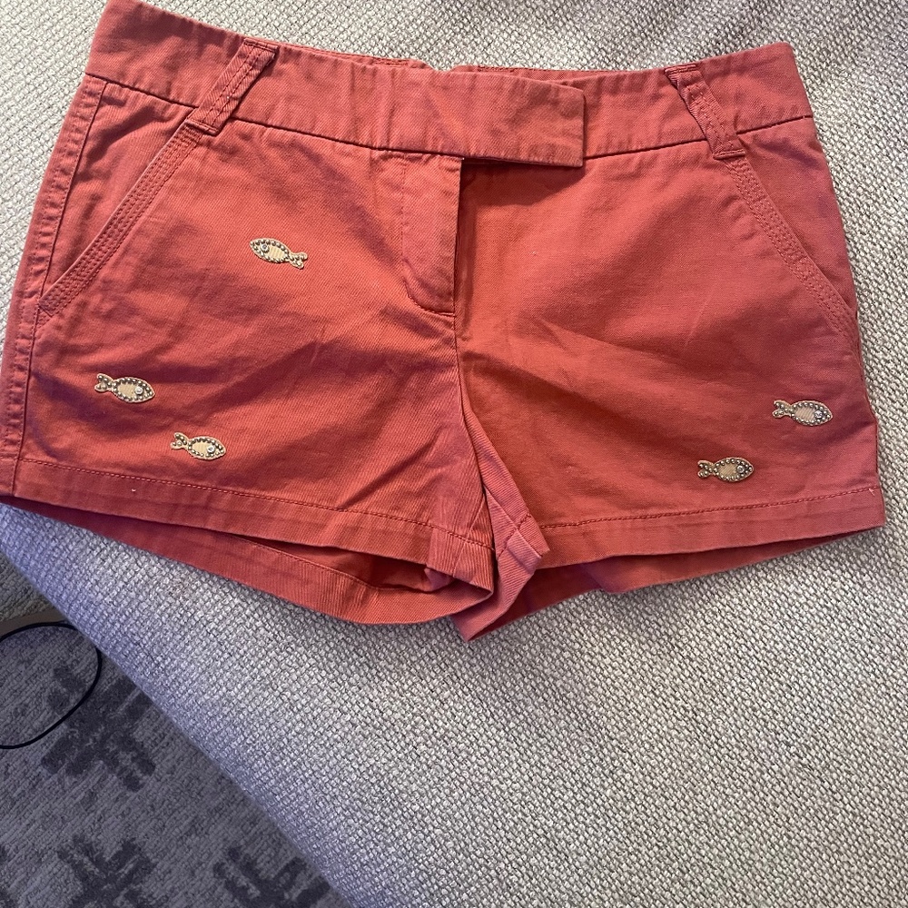 J. Crew Coral Shorts with Fish Embroidery